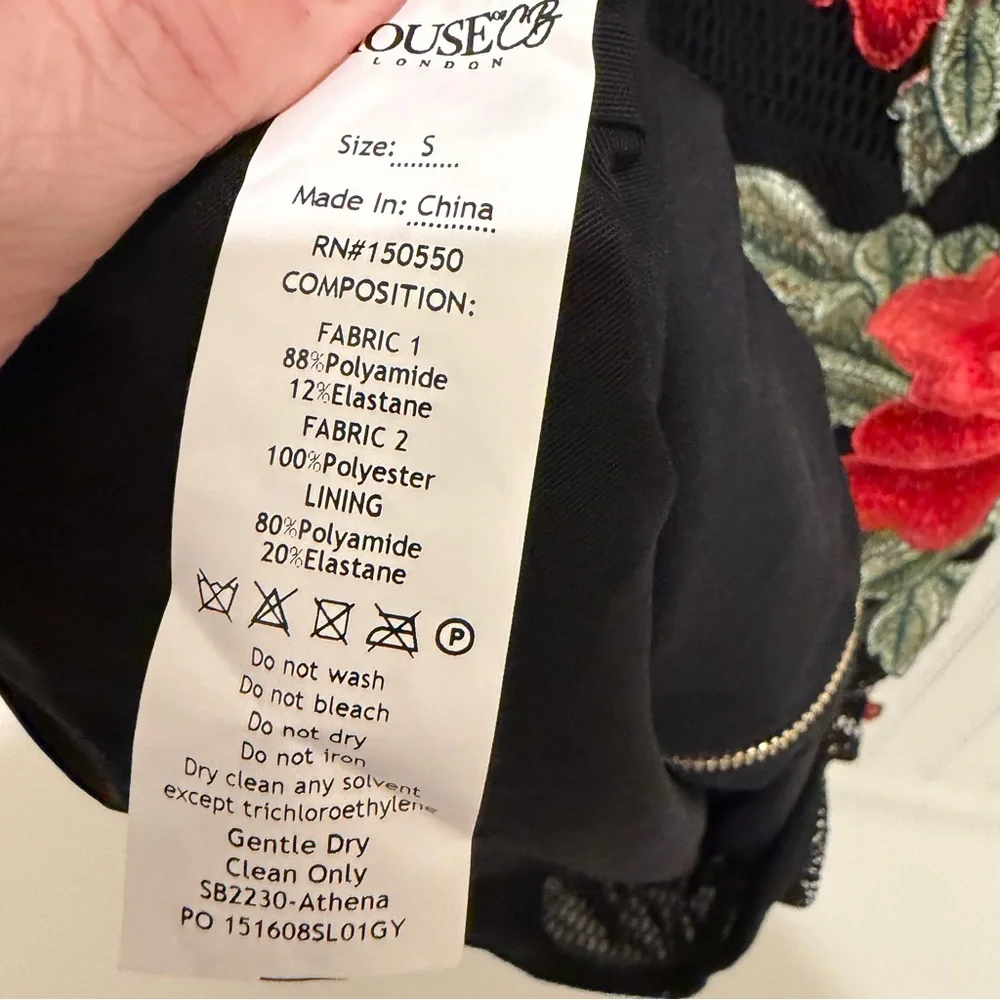 House of CB Athena NWT Black Dress with Red Floral Embroidery Small - Picture 5 of 8